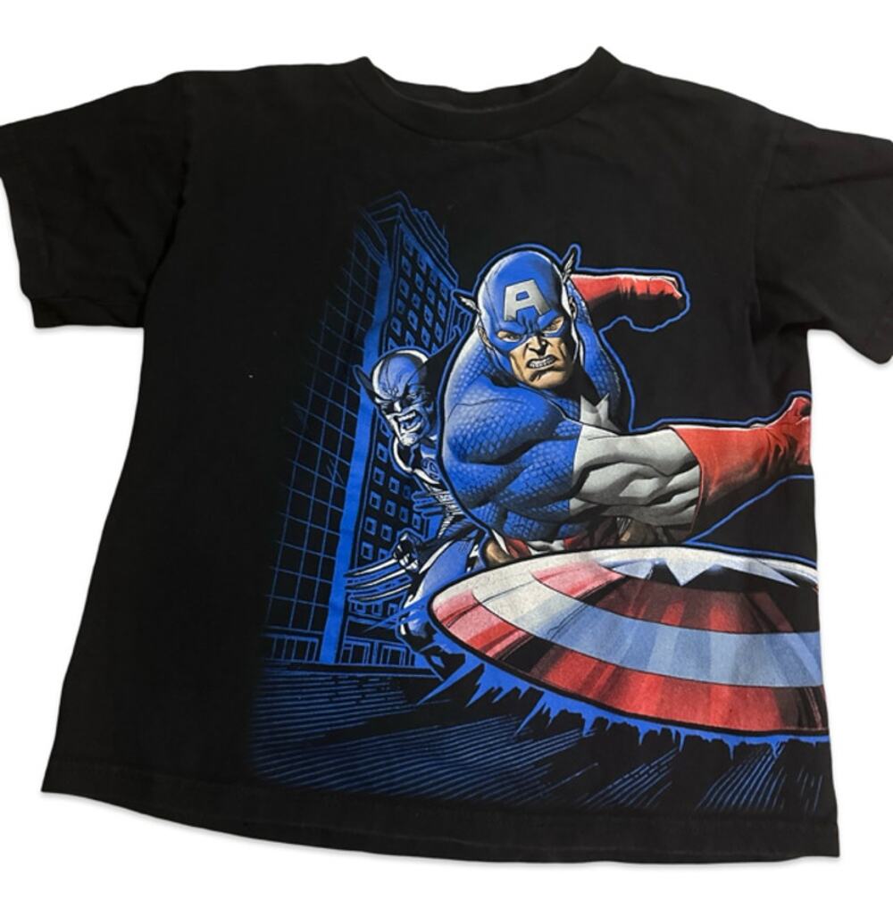 Marvel Captain America Boys T-Shirt Size 8 Black Blue